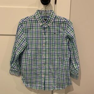 Blue and green gingham vineyard vines button down